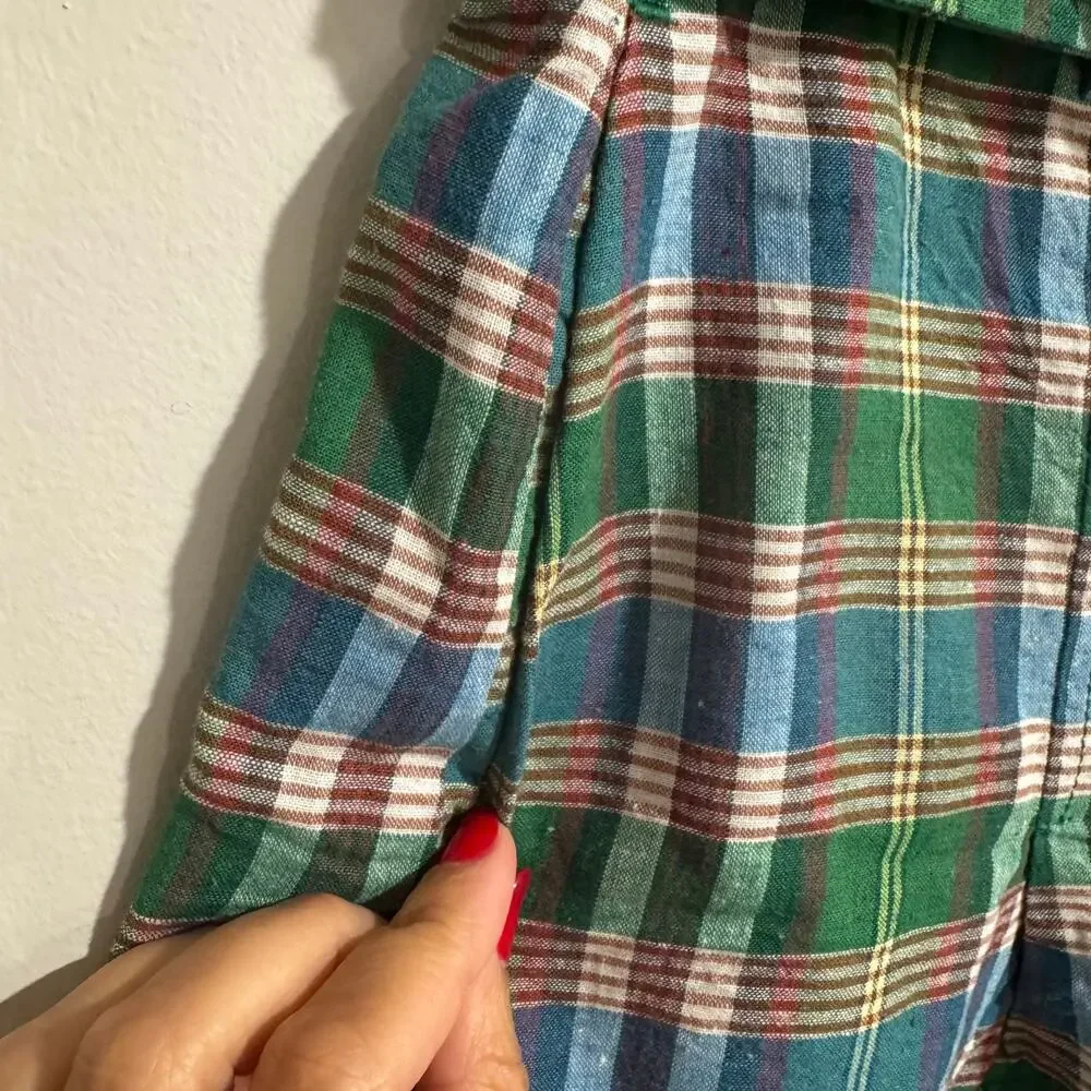 J.Crew Womens Green White Red Plaid Pleated Belted Dress Shorts Size 2 XS